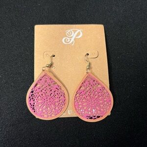 Pink Filigree Teardrop Earrings